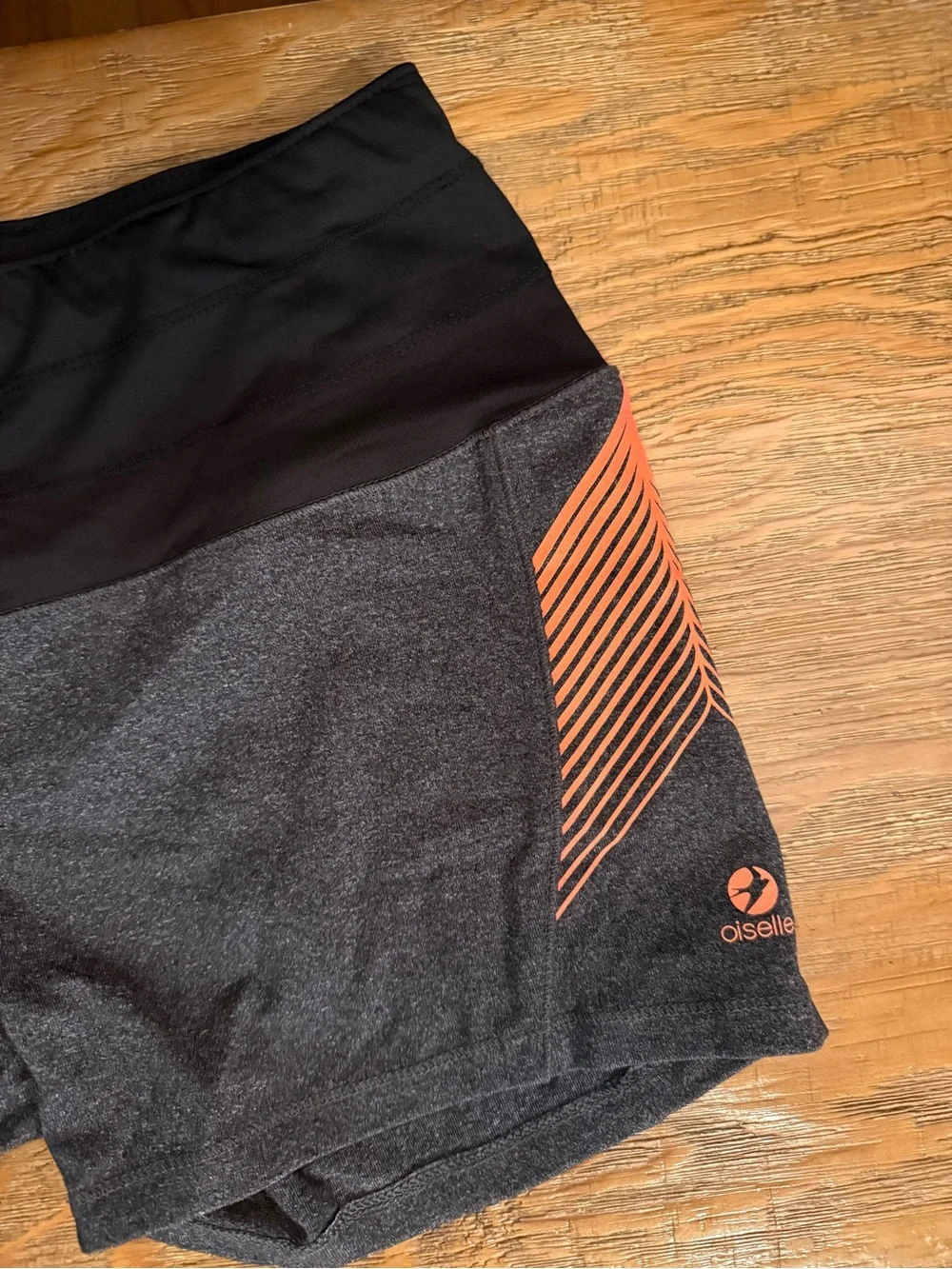 Oiselle Black & Charcoal Performance Running Shorts Orange Accent NWOT Size 6